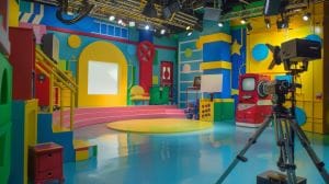 テレビやYouTubeの撮影用のスタジオセットが養生テープで壁を傷つけずに安全に設置されている様子。